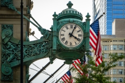 Clock outside Marshall Field and Company building